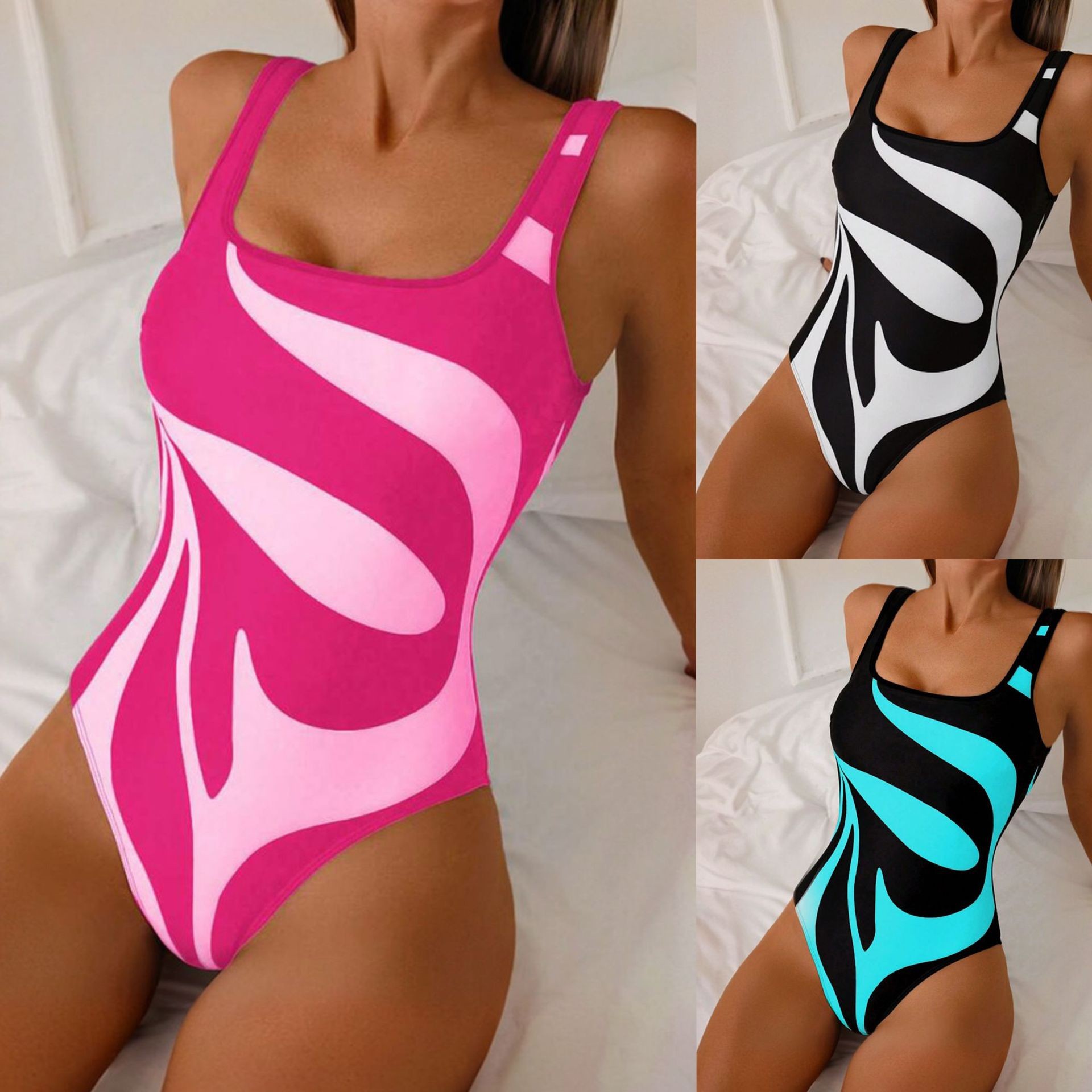 Bath - Damski tankini z abstrakcyjnym nadrukiem, bikini